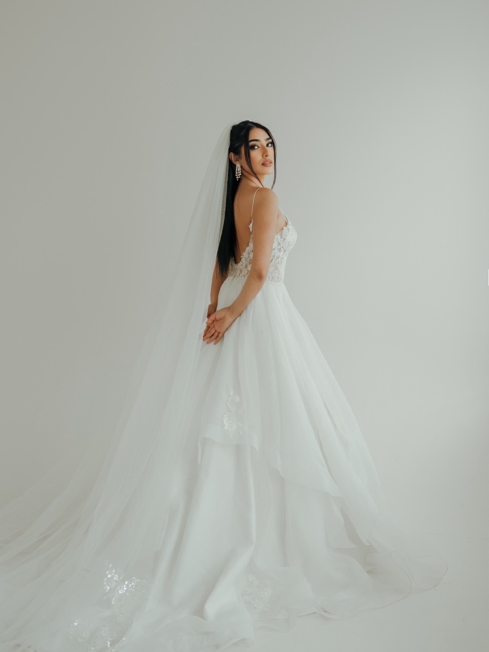 Elegant White Lace A-Line Wedding Dress with Veil